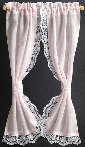 Dollhouse Miniature Curtain: Ruffled Sheer, Pink 